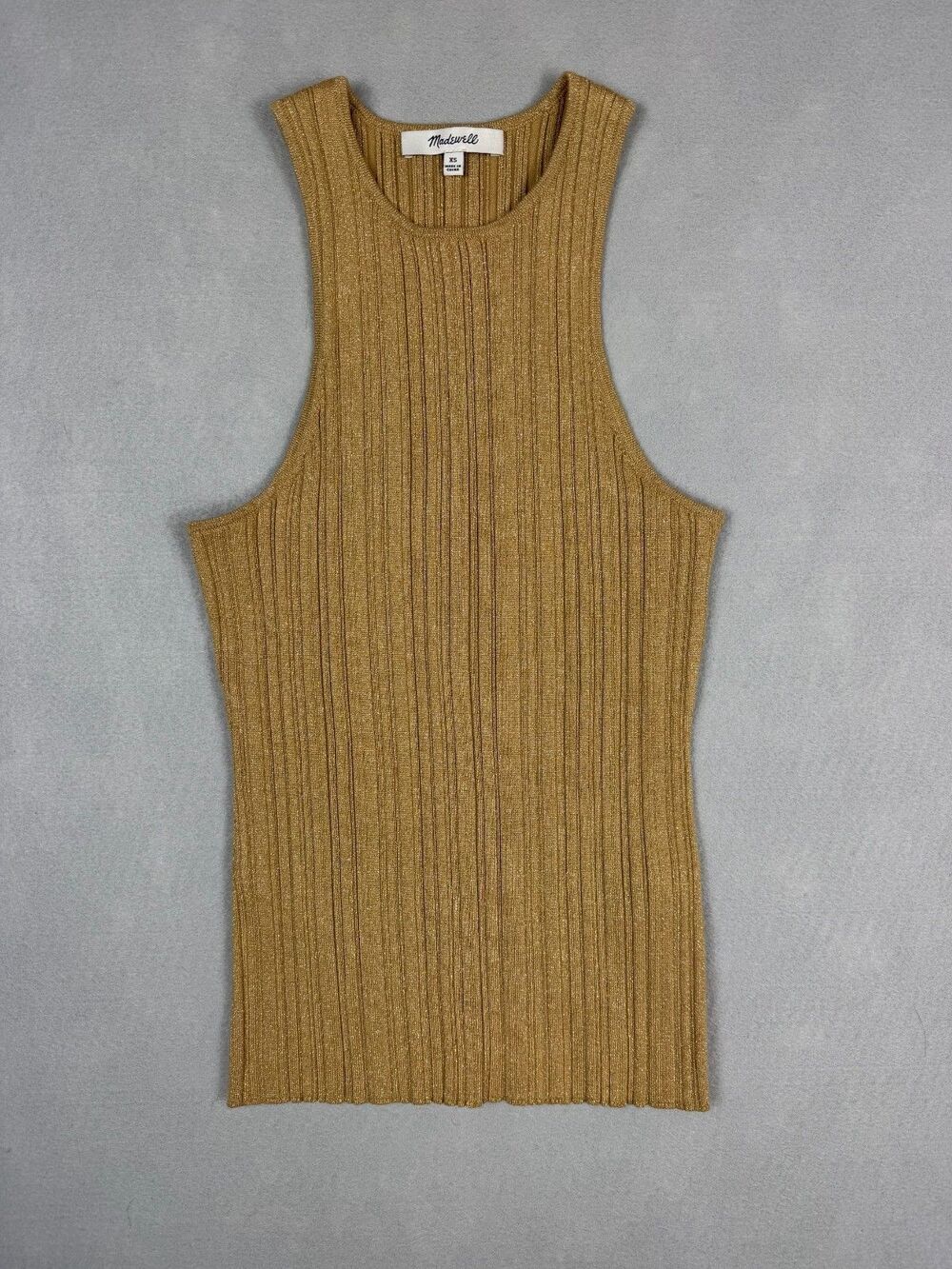 Madewell The Signature Shimmer Knit Cutaway Sweater Tank Size XS Gold New!